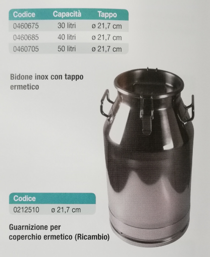 Immagine di Bidone LATTE inox 50lt con TAPPO ERMETICO D.21,7