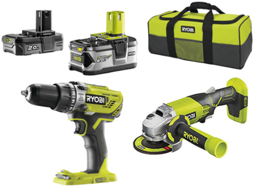 Immagine di KIT TRAPANO + SMERIGLIATRICE RYOBI 18V