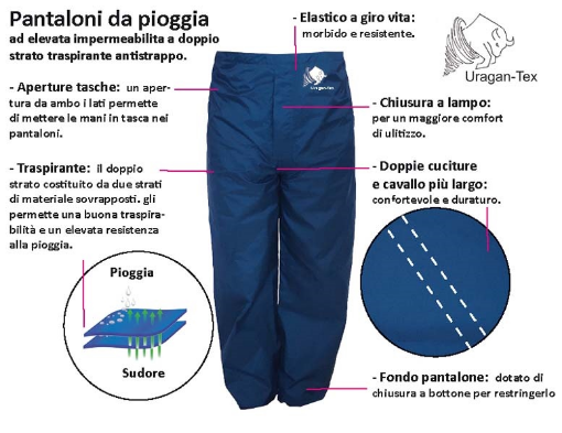 Immagine di PANTALONE DA PIOGGIA TRASPIRANTE ANTISTRAPPO URAGAN-TEX