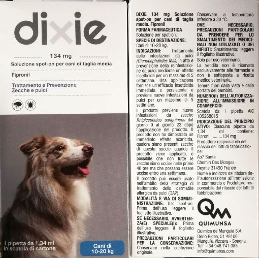 Immagine di Dixie Fipronil Spot on Cane Medio 10-20kg 1,34ml 1pipetta