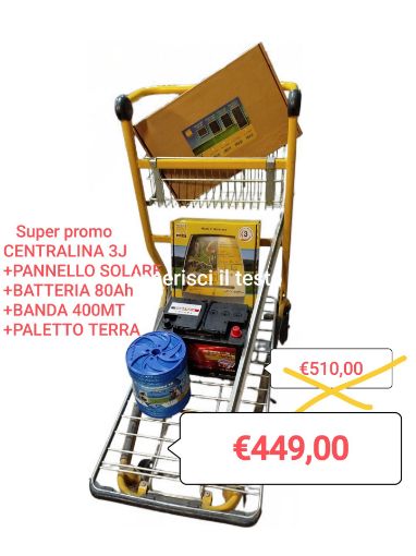 Immagine di OFFERTA HORIZONT ELETTRIFICATORE 12V 3J+BATTERIA+PANNELLO SOLARE+PALETTO TERRA+BANDA BLU PROMO