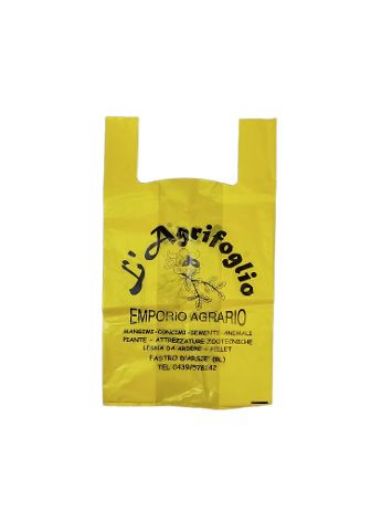 Immagine di BORSA GIALLA RIUTILIZZABILE STAMPATA L'AGRIFOGLIO 34x45H + MANIGLIE