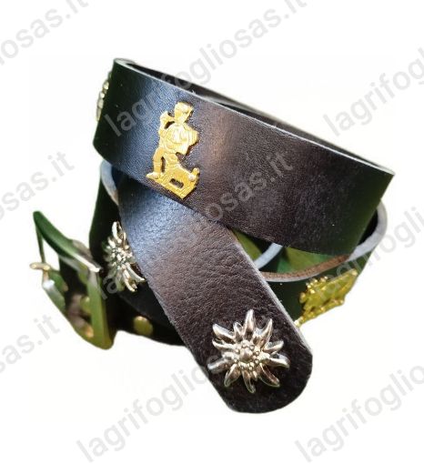 Immagine di Cintura con mucche - in Cuoio 40mm sp.4mm - decorata con Personaggi Desmontegada cm.90-130