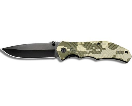 Immagine di COLTELLO HUNTER lama INOX NERA manico mimetico verde cm.20