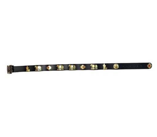 Immagine di CINTURA ORIGINALE SVIZZERA IN CUOIO 40mm - DESMONTEGAVA - DECORATA CON MUCCHE E PASTORI CM.95-115